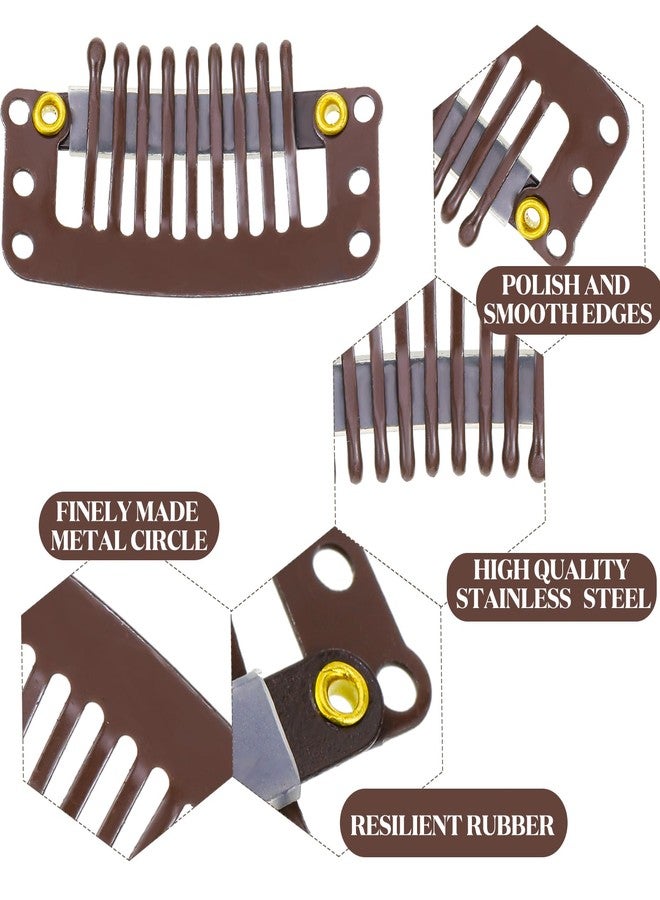 WILLBOND 30 Pieces 32 mm 9-teeth Hair Extension Clips Hair Extension Wigs Snap Clips Comb Small Snap Wig Accessories for Women DIY(Dark Brown) - Image 3