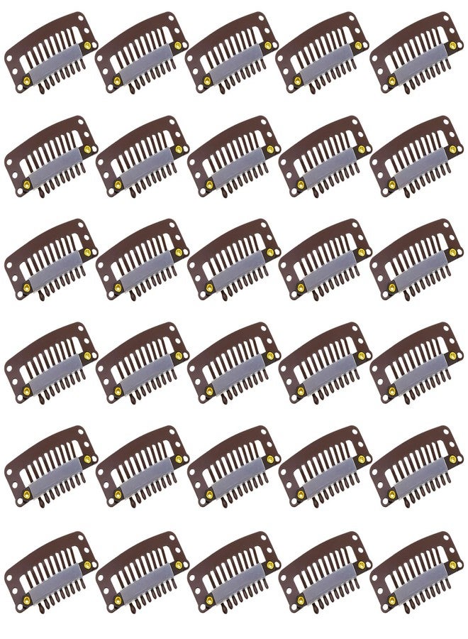 WILLBOND 30 Pieces 32 mm 9-teeth Hair Extension Clips Hair Extension Wigs Snap Clips Comb Small Snap Wig Accessories for Women DIY(Dark Brown) - Image 1