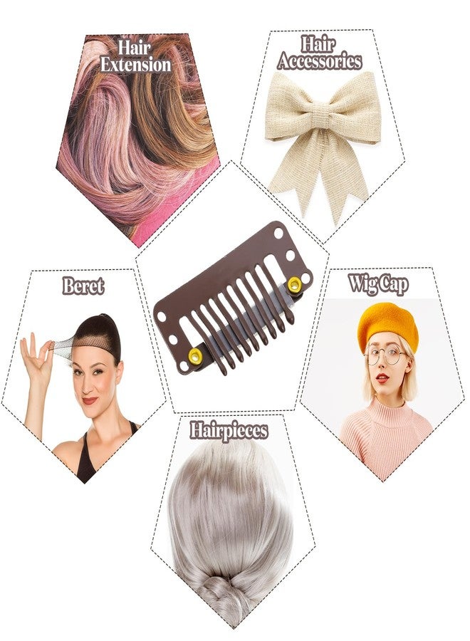 WILLBOND 30 Pieces 32 mm 9-teeth Hair Extension Clips Hair Extension Wigs Snap Clips Comb Small Snap Wig Accessories for Women DIY(Dark Brown) - Image 5