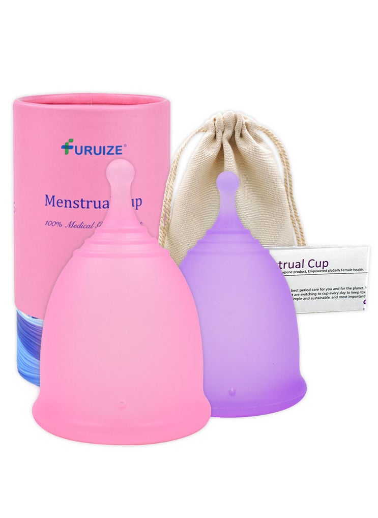 Pack Of 2 100% Medical Grade Silicone Menstrual Sport Cup Small and Large Size