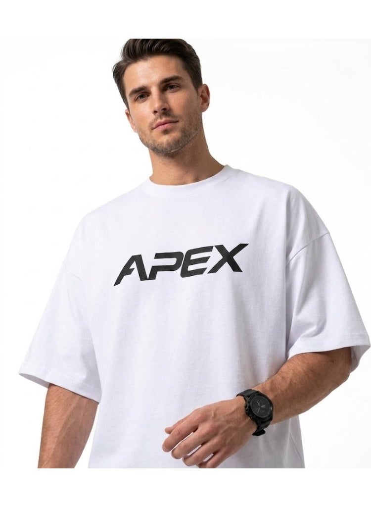 أبيكس تيشرت رجالي أوفرسايز فاخر من أبكس (APEX) – قطن نقي وتصميم رياضي كاجوال – لون أبيض مميز - Image 2