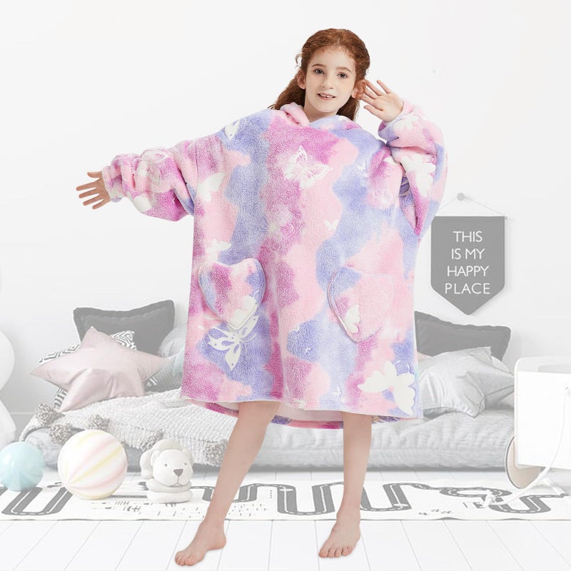 Fiosnow Glow in the Dark Butterfly Blanket Hoodies for Kids 6-13YR Oversize Wearable Blanket Hoodies for Boys Girls Teens - Image 5