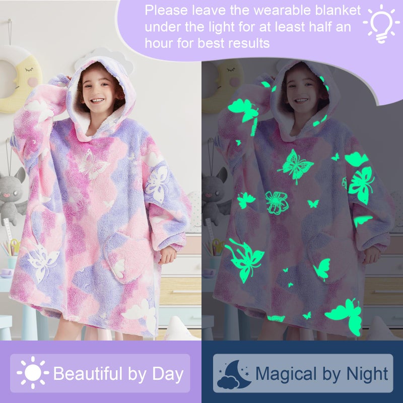 Fiosnow Glow in the Dark Butterfly Blanket Hoodies for Kids 6-13YR Oversize Wearable Blanket Hoodies for Boys Girls Teens - Image 2