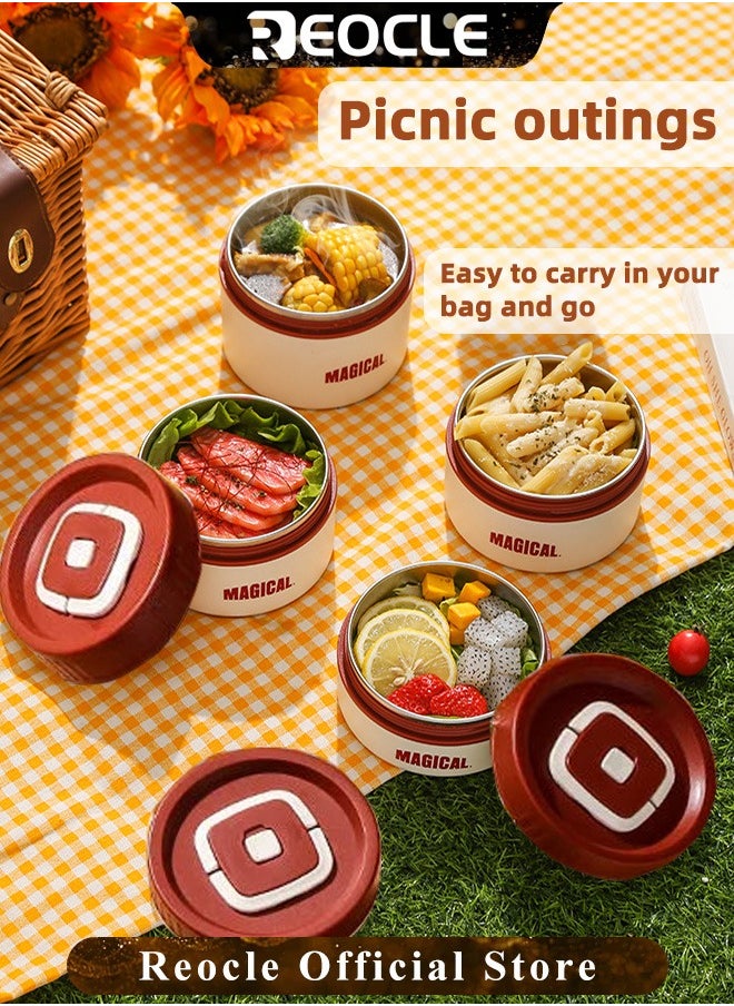 REOCLE Bento Box Adult Lunch Box Set 4 Pack Portable Insulated Lunch Containers with Thermal Bag and Free Cutlery Stackable Stainless Steel Leakproof Food Containers Adults & Teens & Kids  - Image 2
