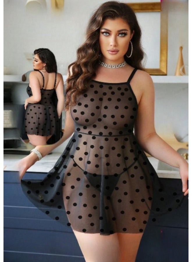 Plus size sheer floral polka dot lingerie for women – Sexy feminine babydoll style with a loose and comfortable fit – Women's lingerie for sleep and special occasions – Plus sizes in a trendy, modern, and elegant design. Code 862 - Image 1
