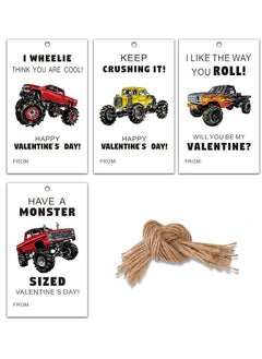Generic 40 Pieces Valentines Day Gift Tags with String| 4 Designs of Trucks Cars Valentine's Day Hang Tags for Kids | Happy Valentine's Day Tags for Valentine Gift Wrapping Decoration  - Image 1