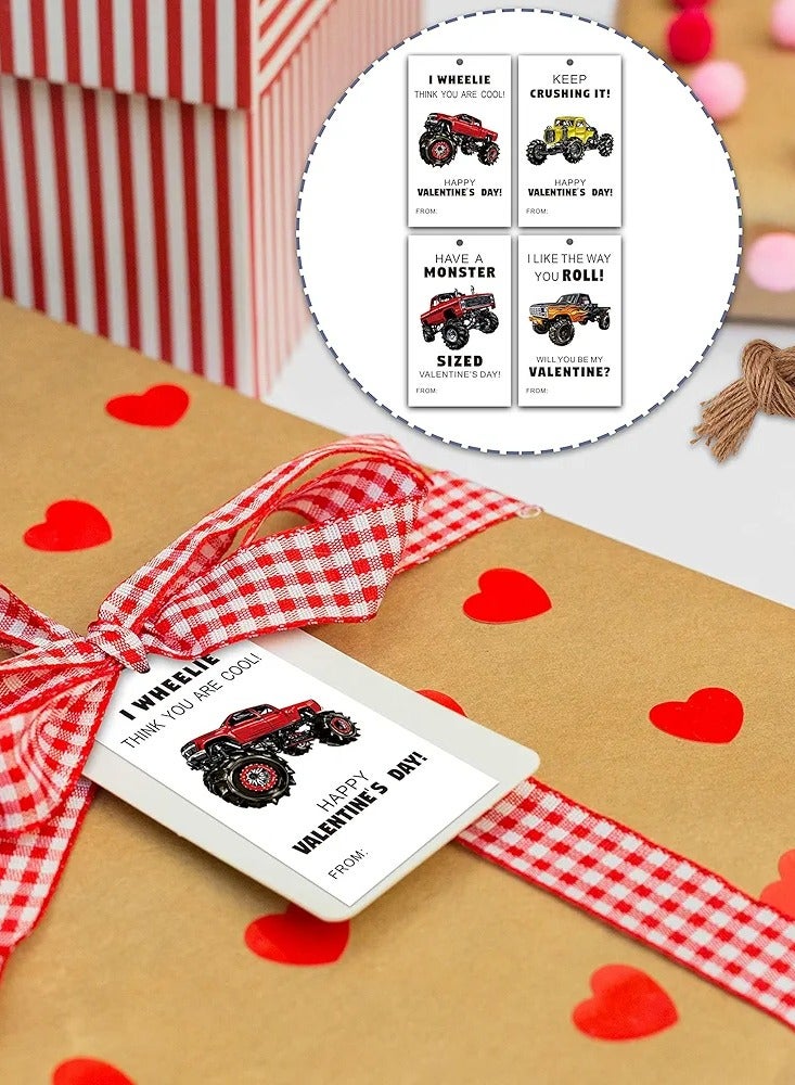 40 Pieces Valentines Day Gift Tags with String| 4 Designs of Trucks Cars Valentine's Day Hang Tags for Kids | Happy Valentine's Day Tags for Valentine Gift Wrapping Decoration - Image 2