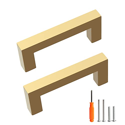 Redunest Cabinet Pulls Gold Cabinet Handles Square Drawer Pulls, 10 Pack 3 Inch Stainless Steel Kitchen Door Cupboard Cabinet Handles, Drawer Hardware Handles, 76mm Hole Centers - Image 1