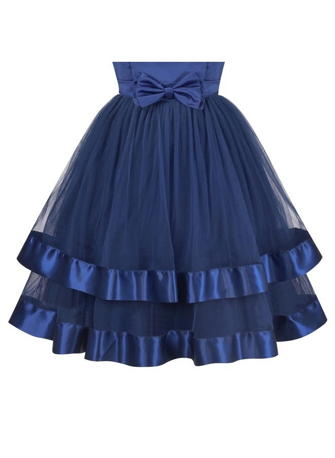Sunny Fashion - Girls Dress Blue Ball Gown Wedding Party Pageant Formal Sleeveless Size 10 - Image 1
