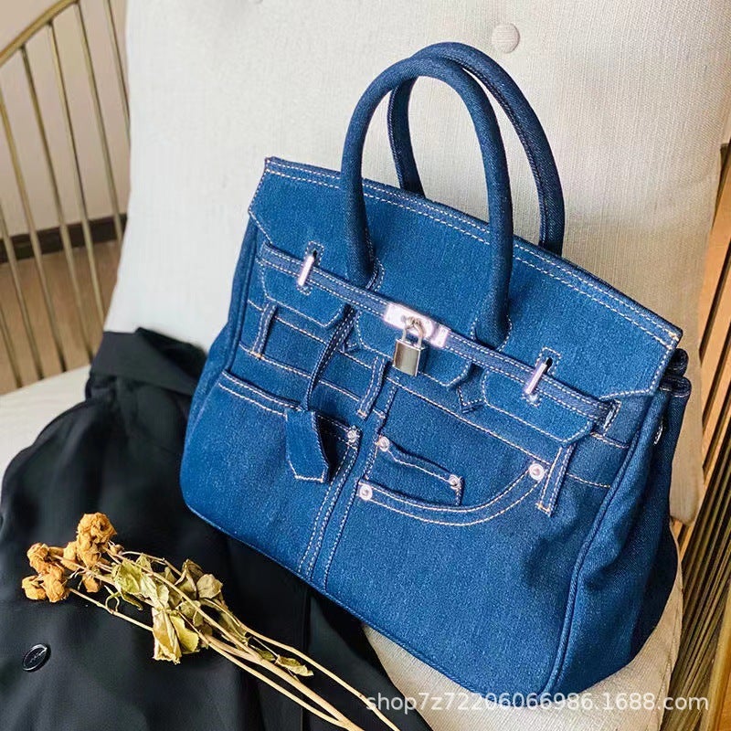 Denim Portable Shoulder Messenger Bag Spoof Pants Pocket Design Horizontal Platinum Bag Casual Women'S Bag - Image 3