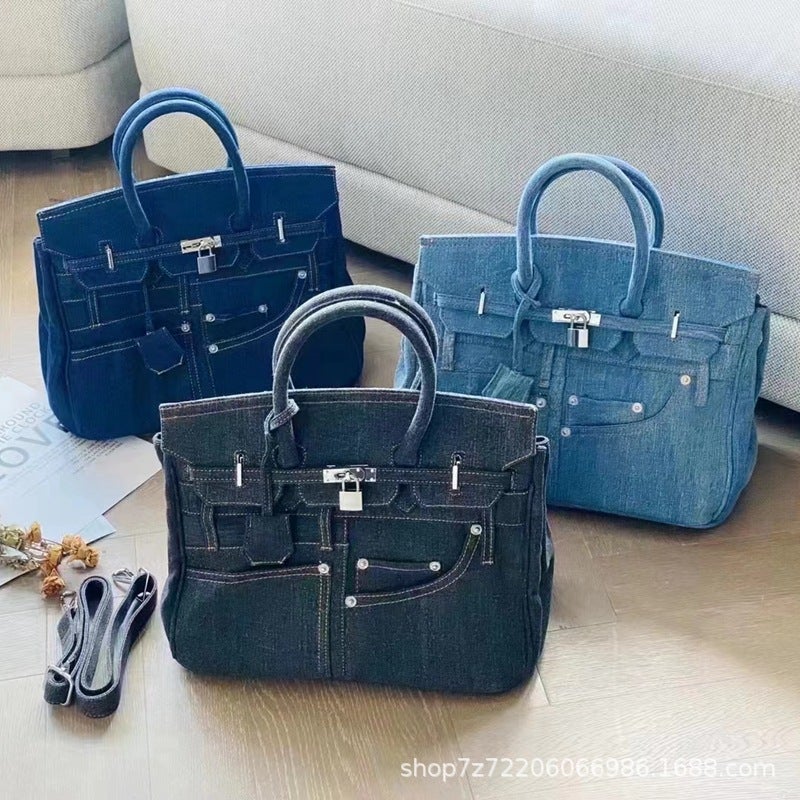 Denim Portable Shoulder Messenger Bag Spoof Pants Pocket Design Horizontal Platinum Bag Casual Women'S Bag - Image 2