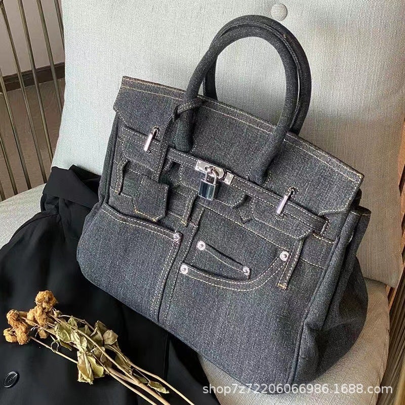 Denim Portable Shoulder Messenger Bag Spoof Pants Pocket Design Horizontal Platinum Bag Casual Women'S Bag - Image 4