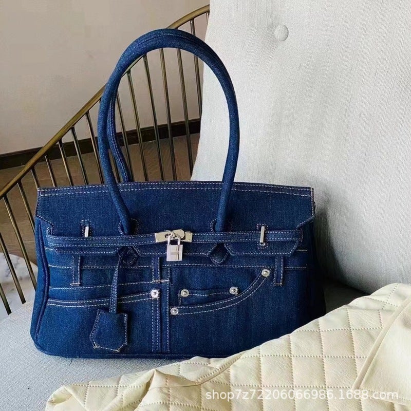 Denim Portable Shoulder Messenger Bag Spoof Pants Pocket Design Horizontal Platinum Bag Casual Women'S Bag - Image 5