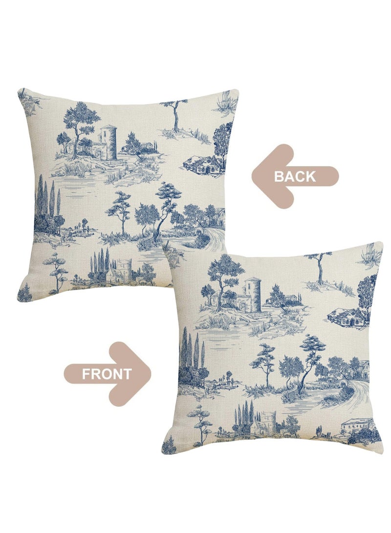 Excefore أغطية وسائد تويل 18x18 بوصة مجموعة من 4 غطاء وسادة من الريف الفرنسي زرقاء عتيقة تشينوازري غطاء للوسائد الزخرفية للكنبة غرفة المعيشة - Image 2
