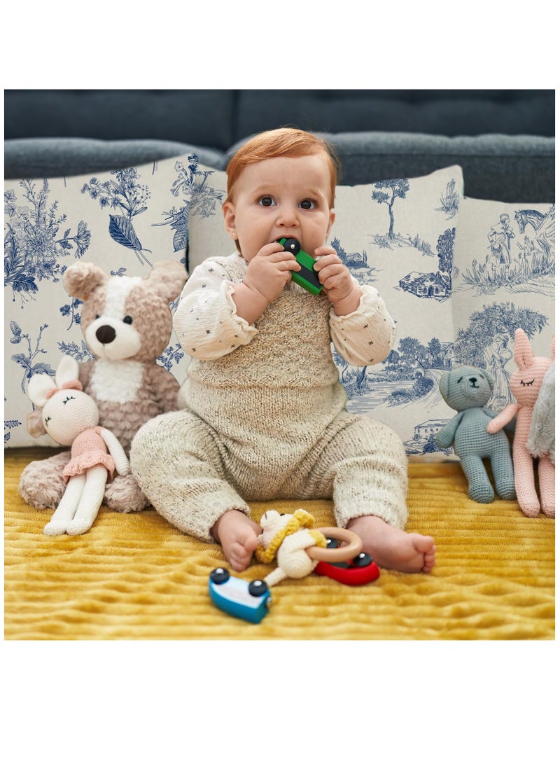 Excefore أغطية وسائد تويل 18x18 بوصة مجموعة من 4 غطاء وسادة من الريف الفرنسي زرقاء عتيقة تشينوازري غطاء للوسائد الزخرفية للكنبة غرفة المعيشة - Image 5