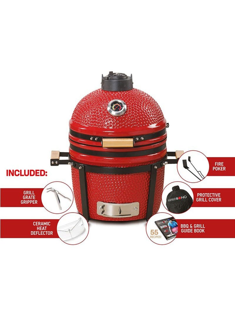 كامادو_بونو شواية فحم سيراميك كامايدو بونو مينيمو 15 بوصة أحمر – شواية صغيرة ومدخنة فاخرة للشواء الخارجي والتراس والتخييم | شواية متنقلة متعددة الاستخدام | متينة وسهلة الحمل وعالية الجودة - Image 4