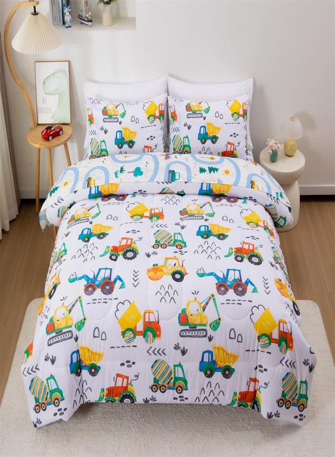 NTBED طقم لحاف مزدوج من 5 قطع من NTBED بتصميم شاحنة بناء، مناسب للأولاد والأطفال، مصنوع من ألياف دقيقة خفيفة الوزن، برسومات مركبات ملونة وحفارات. - Image 2