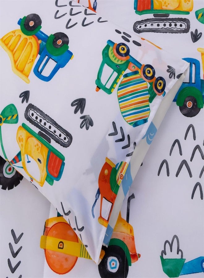 NTBED طقم لحاف مزدوج من 5 قطع من NTBED بتصميم شاحنة بناء، مناسب للأولاد والأطفال، مصنوع من ألياف دقيقة خفيفة الوزن، برسومات مركبات ملونة وحفارات. - Image 5
