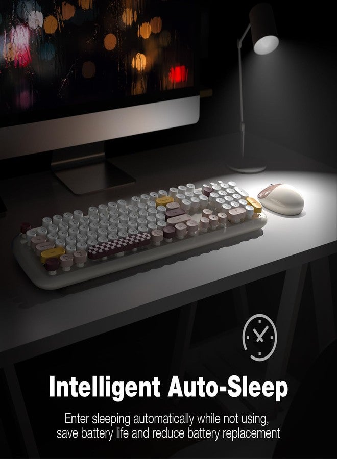 MOWUX Wireless Keyboard and Mouse Combo for Windows, 2.4G Full-Sized External Cordless Computer Keyboard, Compact Mouse, 8 Multimedia and Shortcut Keys, for PC, Laptop - Off White Colorful - Image 4