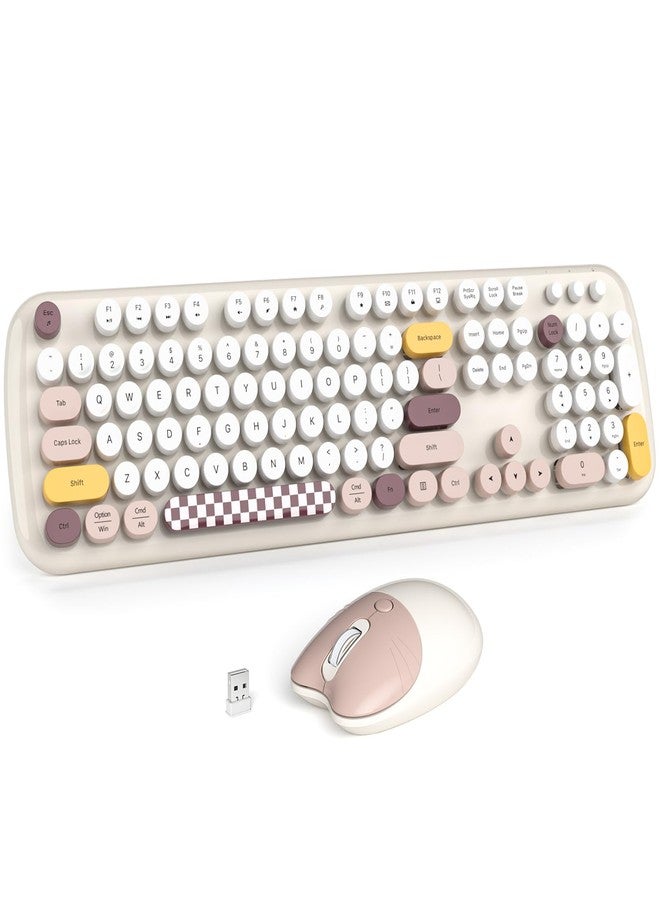 MOWUX Wireless Keyboard and Mouse Combo for Windows, 2.4G Full-Sized External Cordless Computer Keyboard, Compact Mouse, 8 Multimedia and Shortcut Keys, for PC, Laptop - Off White Colorful - Image 1