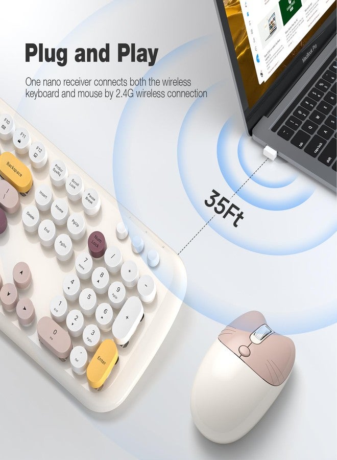MOWUX Wireless Keyboard and Mouse Combo for Windows, 2.4G Full-Sized External Cordless Computer Keyboard, Compact Mouse, 8 Multimedia and Shortcut Keys, for PC, Laptop - Off White Colorful - Image 2