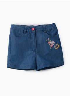 Jelliene Girls Blue Embroidered Denim Shorts  - Image 1