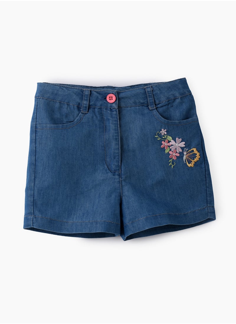 Jelliene Girls Blue Embroidered Denim Shorts  - Image 1