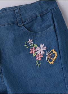 Jelliene Girls Blue Embroidered Denim Shorts  - Image 3