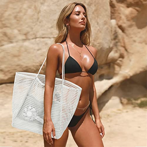 KALIDI Beach Mesh Tote Bag, Casual Tote Bag Hobo Women Foldable MAX 23L Shoulder Grocery Bag For Beach Picnic Vacation - Image 4