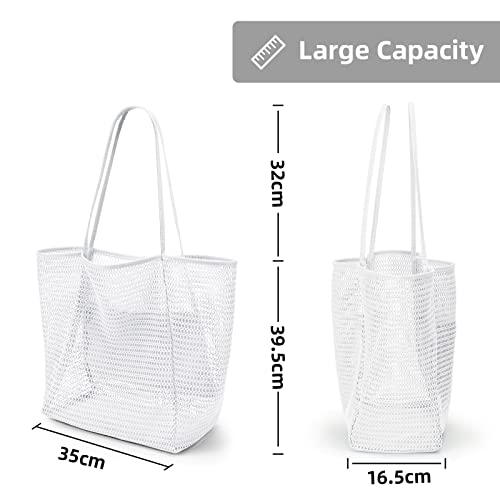 KALIDI Beach Mesh Tote Bag, Casual Tote Bag Hobo Women Foldable MAX 23L Shoulder Grocery Bag For Beach Picnic Vacation - Image 5