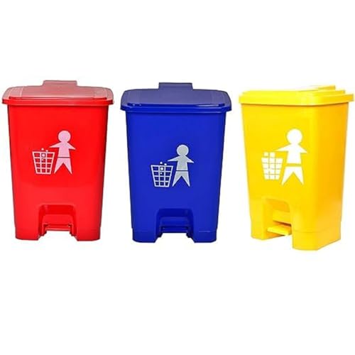 Ssanvi Bio-Hazard/Bio-Medical Waste Dustbin Plastic Pedal Dustbins (16 L, Blue, Yellow, Red) - Pack of 3 (3) - Image 1