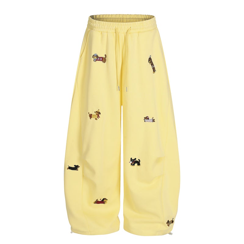 American Retro Fun Puppy Embroidery Casual Pants For Men And Women High-Waisted Lazy Style Loose Versatile Wide-Leg Sweatpants Autumn - Image 1