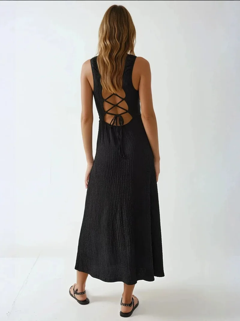 زوبعة فستان ميدي بنقوش بياقة مربعة