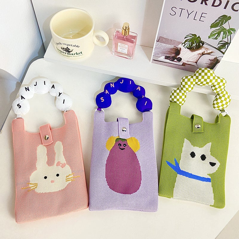 Cute Phone Bag Cartoon Cat Knitted Bag Original Design Handbag Knitted Mini Single Shoulder Crossbody Coin Purse - Image 3