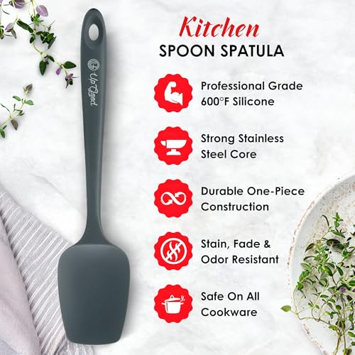 UpGood Silicone Spoon Spatula - 600ºF Heat-Resistant Non-Stick Rubber Spoonula | Use as Silicone Kitchen Scraper Utensil - Baking and Cooking Strong Stainless Steel Core | UpGood Kitchen Utensils, (Grey) - Image 3