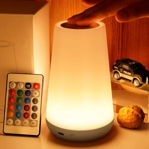 THAUSDAS Night Light Dimmable Touch Lamp for Bedroom Portable Table Bedside Lamp 5 Brightness 13 RGB Colors Night Lights for Baby Nursery Bathroom
