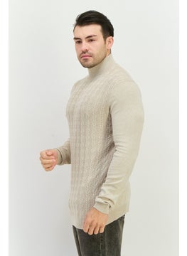 Sorbino Men Mock Neck Knitted Sweater, Beige  - Image 2