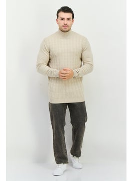 Sorbino Men Mock Neck Knitted Sweater, Beige  - Image 4