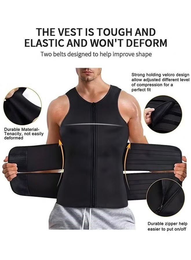 سترة ساونا لتدريب الخصر للرجال، سترة عرق لتشكيل الجسم وخسارة الوزن مع أحزمة مزدوجة وسحاب، نسخة مطورة من الكورسيه - Image 3