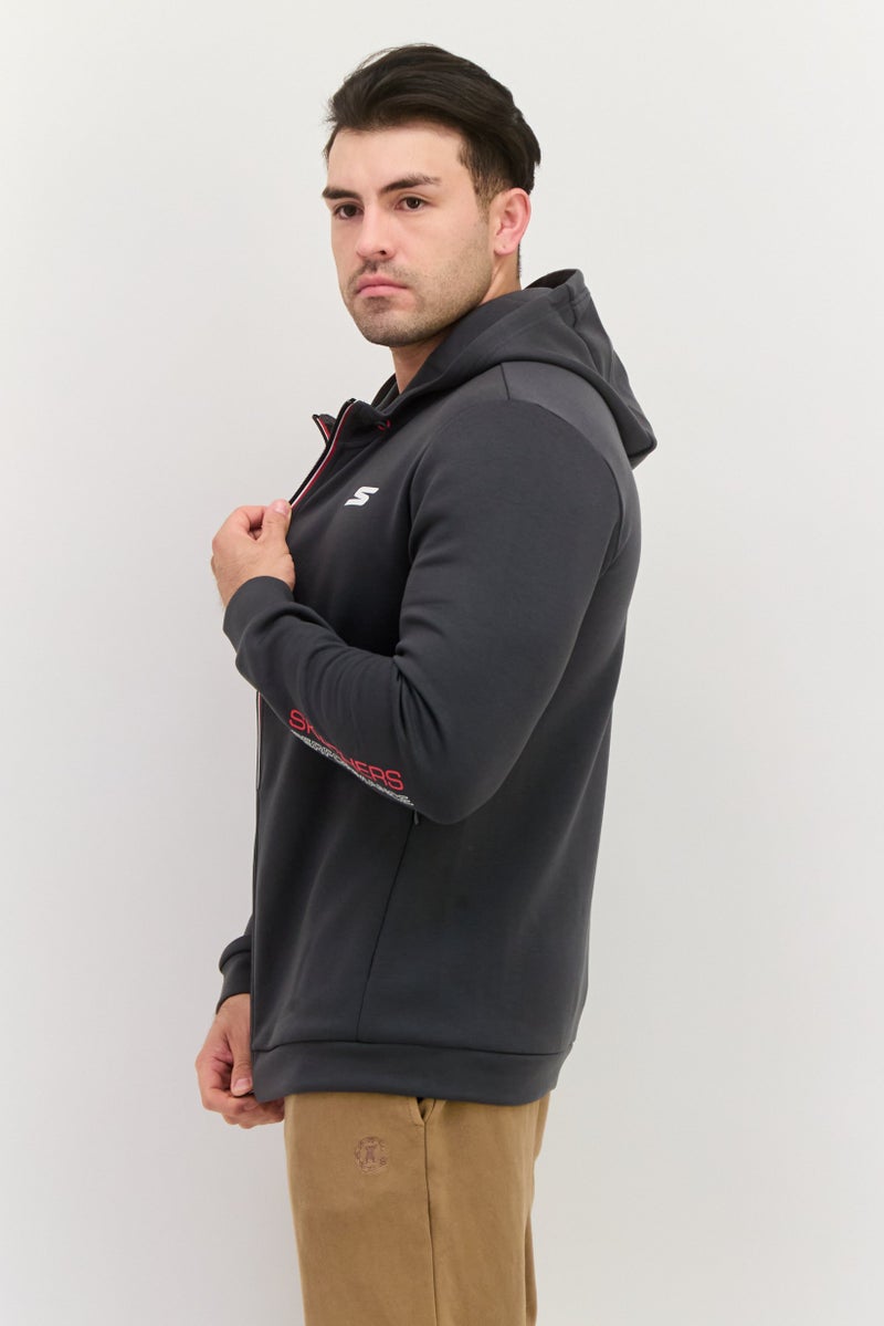 SKECHERS Men Sportswear Fit Long Sleeve Outdoor Hooded Jacket, Grey - Image 3