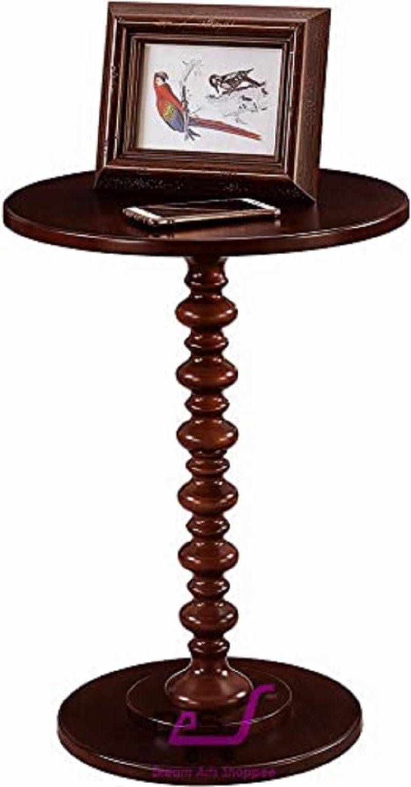 Dream Arts Round Wooden Side Table for Living Room with Pedestal End Table (Brown) - Image 2
