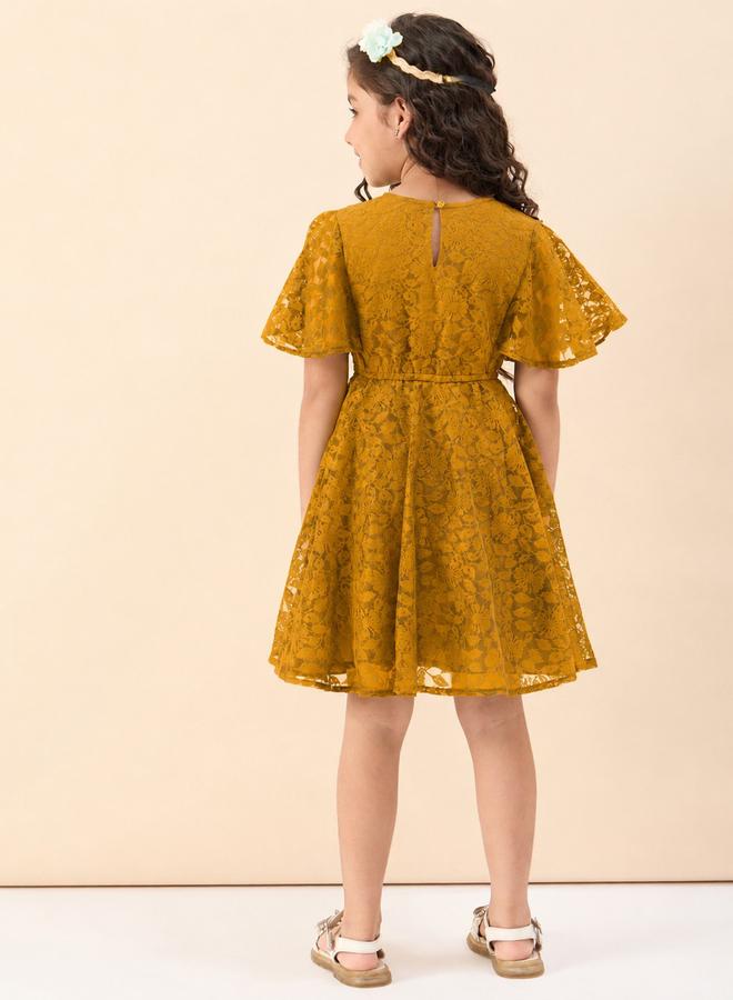Stylo Bug Girls Solid Round Neck Half Sleeves A-Line Dress - Image 3