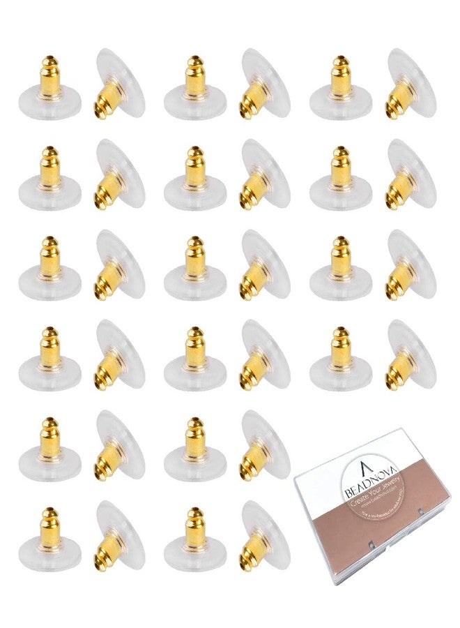 BEADNOVA Earring Backs Replacements Hypoallengeric Gold Plated Pierced Earring Backing Stoppers Safety Bullet Clutch Ear Stud Backs with Pad for Posts (120pcs) - Image 1