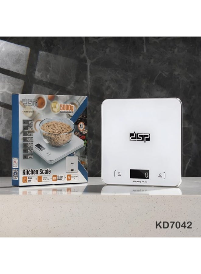 دي اس بي ميزان مطبخ رقمي DSP KD7042 - دقة 5 كجم/1 جم، 7 وحدات مع إضاءة خلفية LCD، أبيض - Image 3