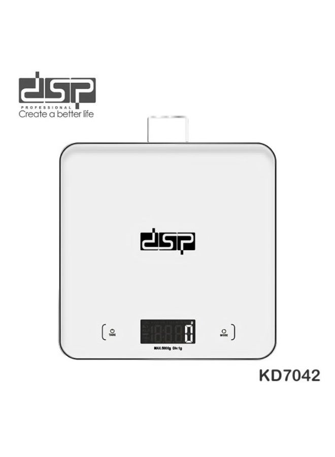 دي اس بي ميزان مطبخ رقمي DSP KD7042 - دقة 5 كجم/1 جم، 7 وحدات مع إضاءة خلفية LCD، أبيض - Image 1