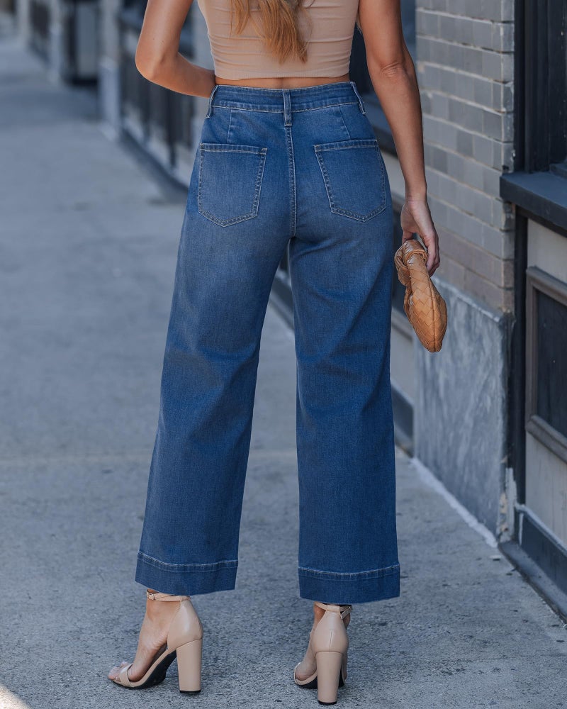 GRAPENT Womens Straight Leg Jeans Denim Distressed Women's Crop Wide for Women Trendy Cropped Jeans, Classic Blue, S, US Size 4 to 6 - Image 3