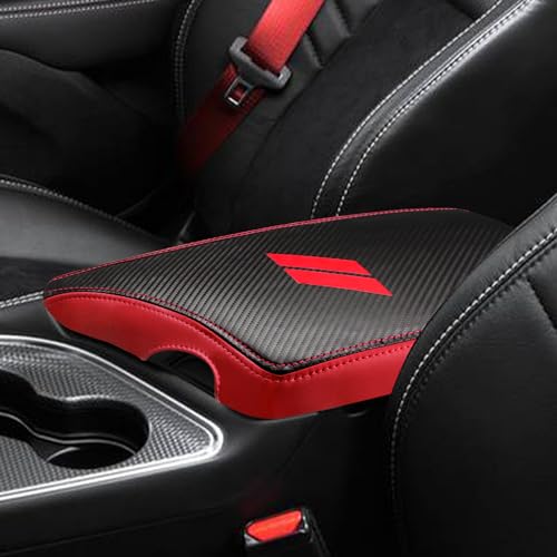 INTGET Car Center Console Cover for 2023 2022 Dodge Challenger Accessories 2021 2020 2019 2018 2017 2016 2015 Armrest Cover Interior Lid Protector (Carbon Fiber with Red, PU leather) - Image 5
