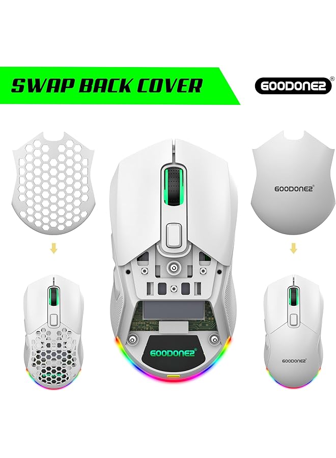 GOODONE2 G28 Dual Mode Wireless Mouse 2.4G + Bt5.1 Usb Computer Mouse With 6 Level Adjustable 4800 Dpi 12 Months Warranty Ergonomic Grips 6 Buttons Portable For Pc Chromebook Mac (Wireless White) - Image 3