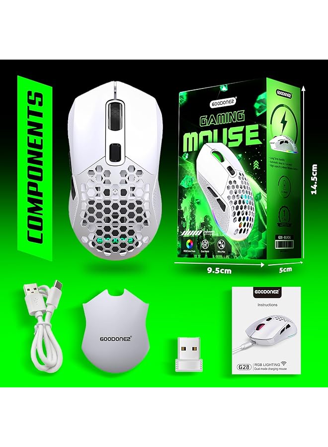 GOODONE2 G28 Dual Mode Wireless Mouse 2.4G + Bt5.1 Usb Computer Mouse With 6 Level Adjustable 4800 Dpi 12 Months Warranty Ergonomic Grips 6 Buttons Portable For Pc Chromebook Mac (Wireless White) - Image 2
