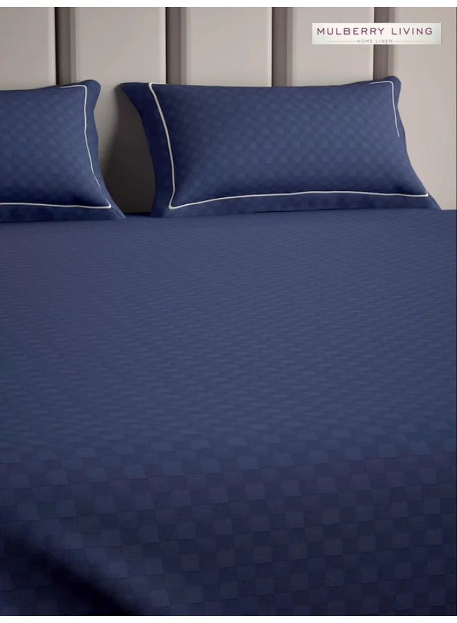 MULBERRY LIVING 100% Cotton - 300Tc Urban Grid Set of 2 Pillow Covers (50X75 Cm) - Mediterranean Blue